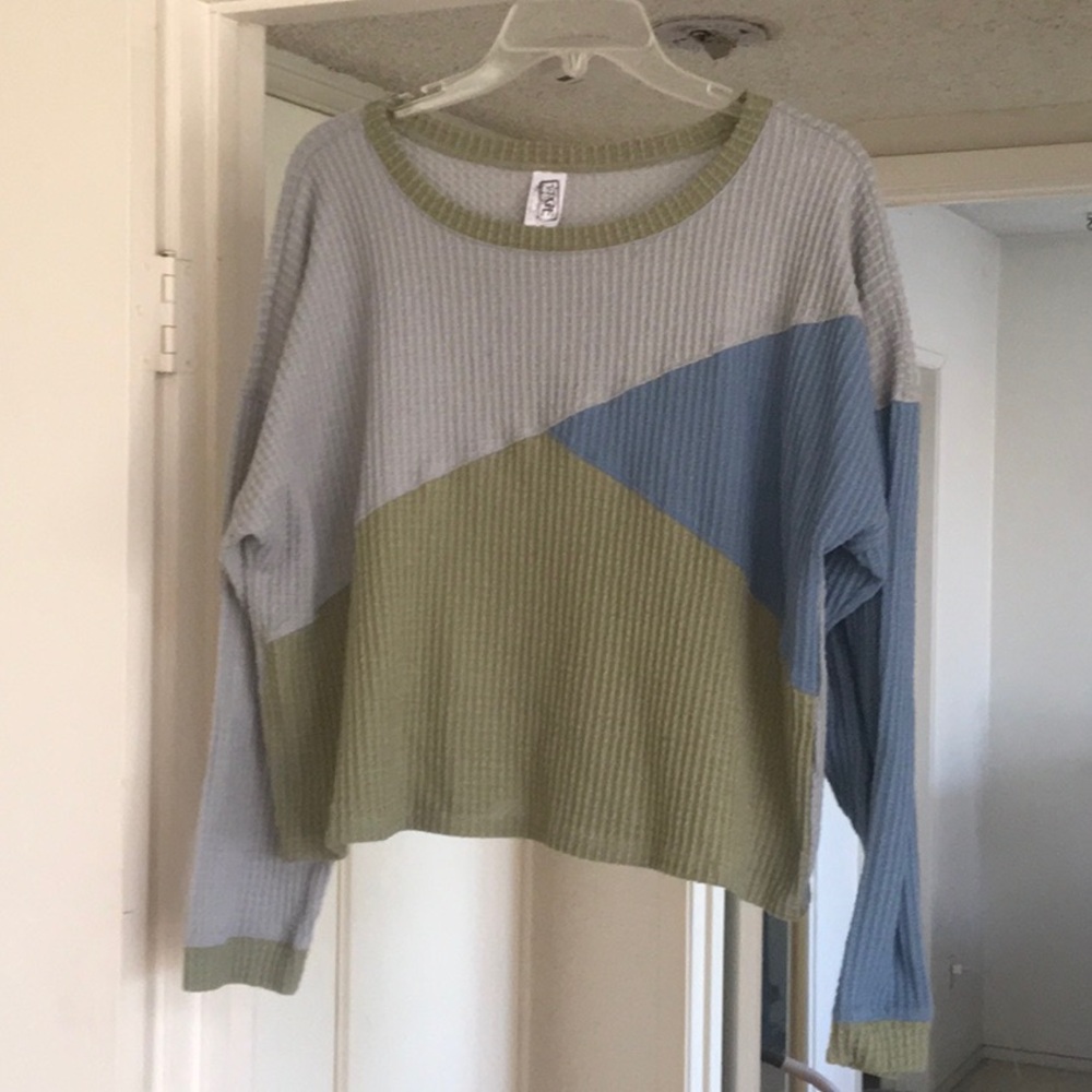 ERGE/BLUE, GRAY & GREEN WAFFLE LONG SLEEVE TEE SHIRT